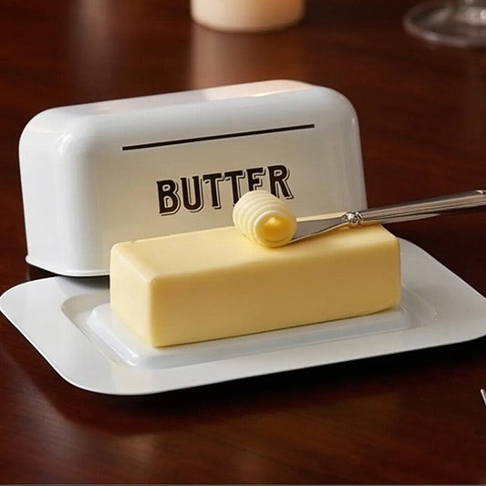 Grocer White Metal Butter Dish