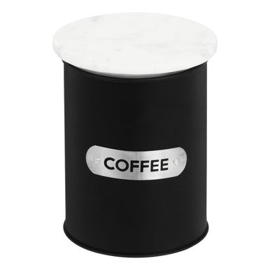 Black Enamel Coffee Canister with White Marble Lid | Liberty