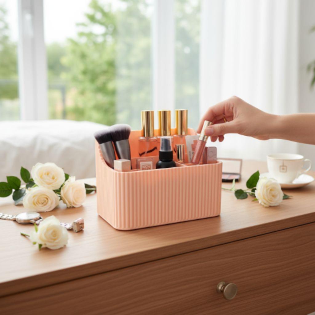 Ribbed Vanity Organiser | Luxury Six-Section Makeup & Skincare Storage