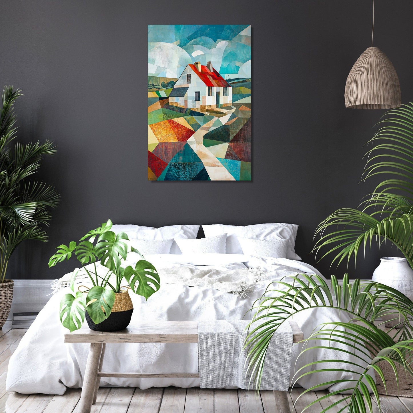 Geometric Countryside House Canvas