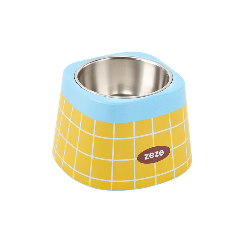 zeze Retro Waffle Plaid Metal Pet Bowl — Raised Stainless Steel Bowl