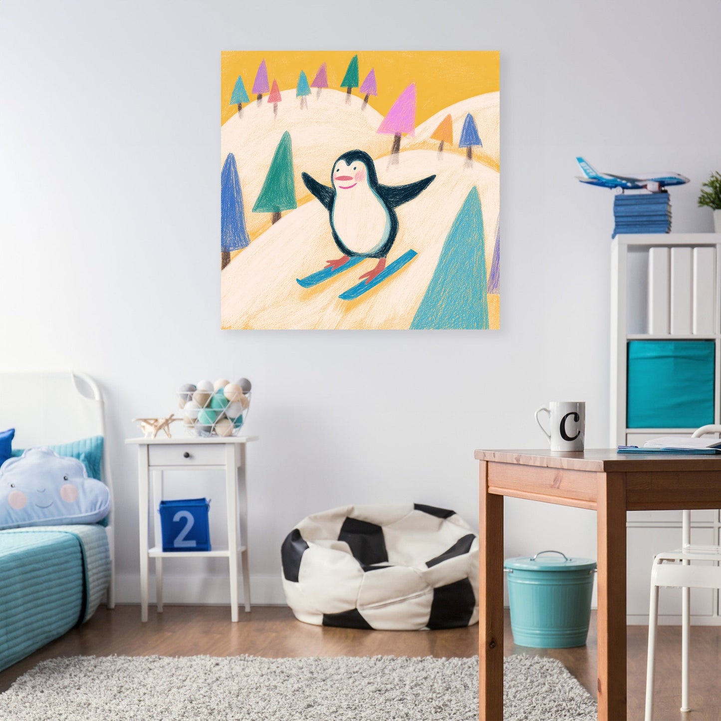Penguin Skiing Adventure Canvas
