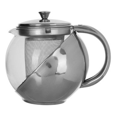 Infuser 650Ml Grey Stainless Steel And Glass Teapot