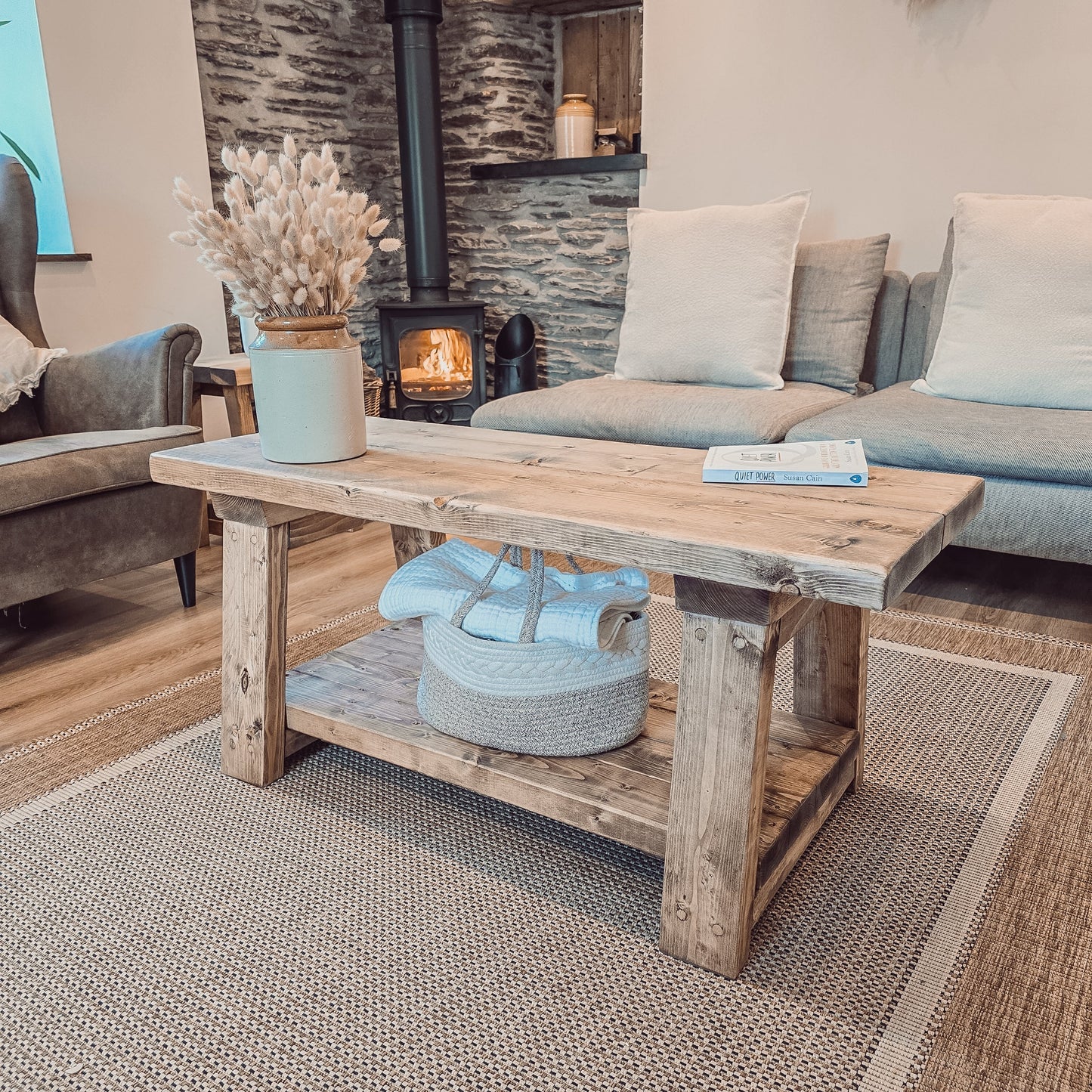 CARA Rustic Wooden Coffee Table With Shelf