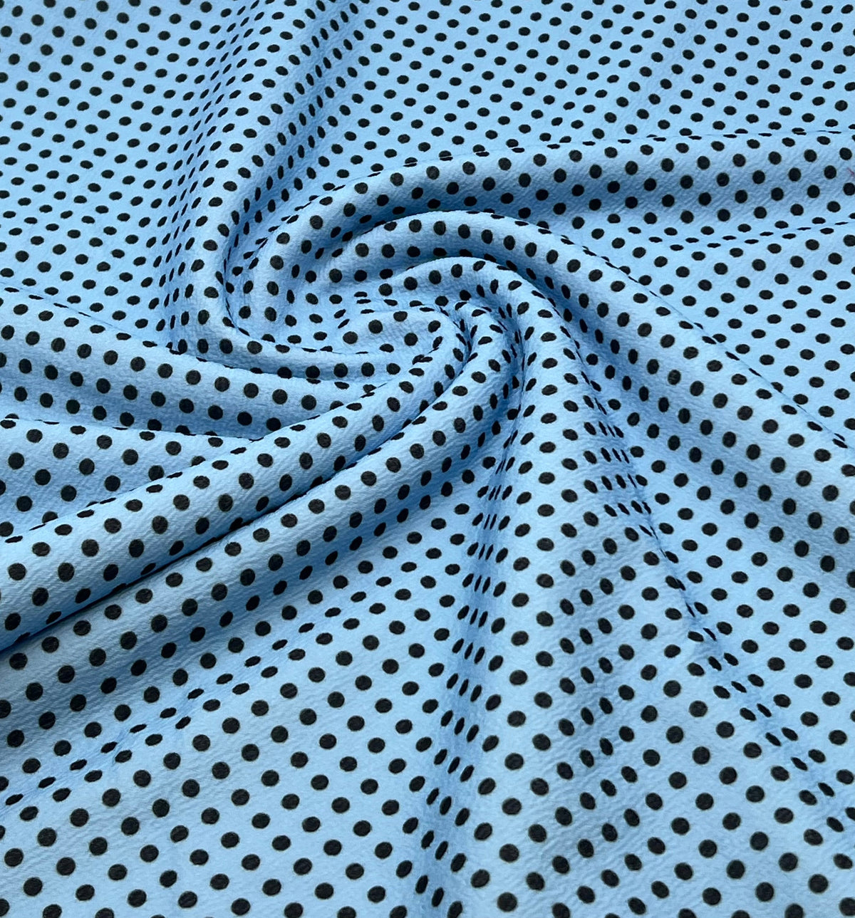 Baby Blue Black Polka Print Liverpool Bullet Stretch Fabric