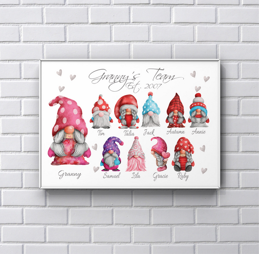 Personalised Mother's Day Gonk Print Nanny Grandma UNFRAMED