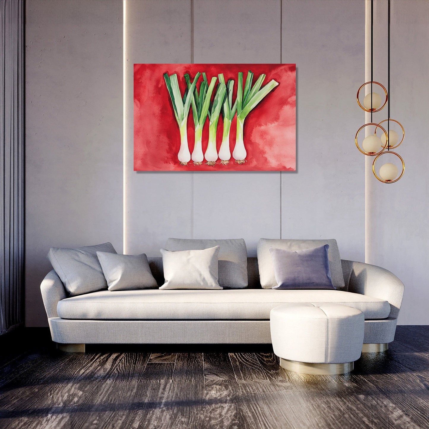 Elegant Leeks on Red Canvas