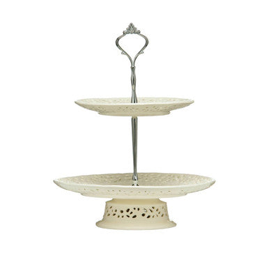 2 Tier Ceramic Lace Cake Plate