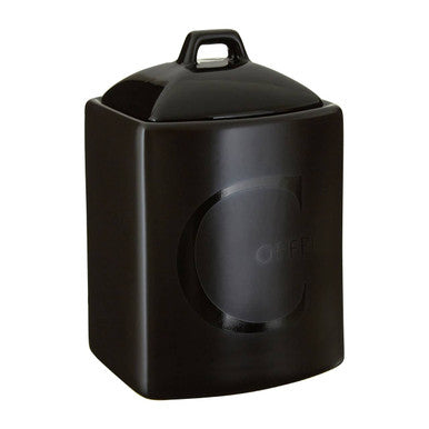 Black Text Stoneware Coffee Canister