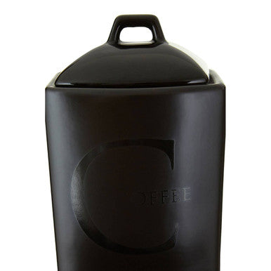 Black Text Stoneware Coffee Canister