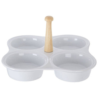 4 Section White Ceramic Snack Dish | Dela
