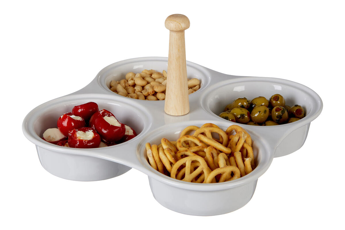 4 Section White Ceramic Snack Dish | Dela