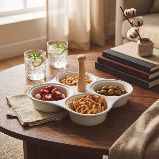 4 Section White Ceramic Snack Dish | Dela