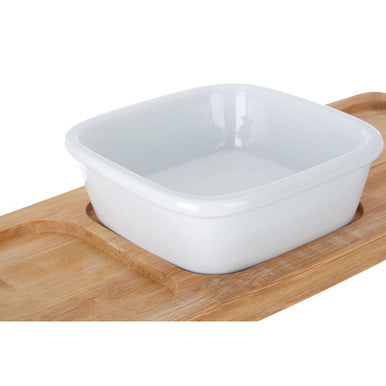 Aleki Bamboo Snack Tray With White Dipping Bowl