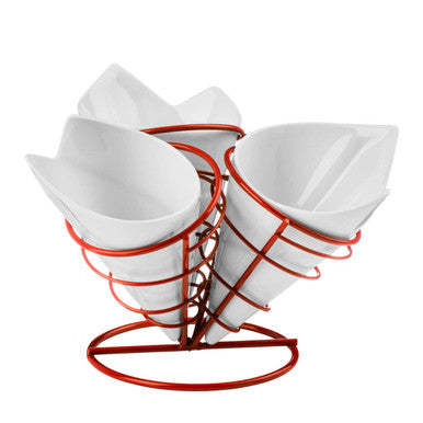 French Fry 3 Cones Set With Red Metal Stand