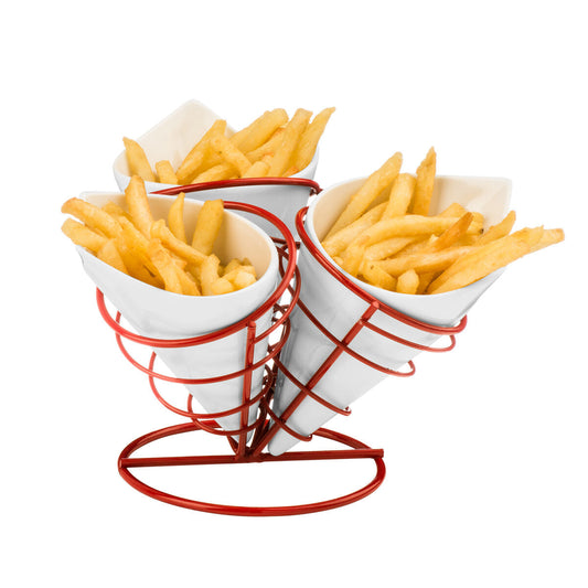 French Fry 3 Cones Set With Red Metal Stand