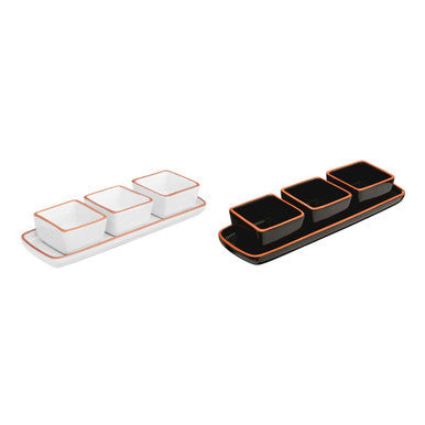 Calisto Terracotta Set Of 3 Dip Bowls With Tray In Black