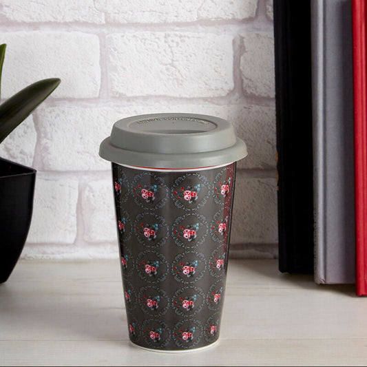 Taza Ditsy Floral Ceramic Reusable Mug with Silicone Lid