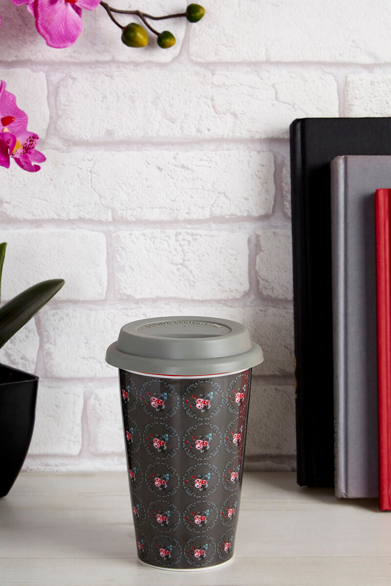 Ditsy Floral Ceramic Reusable Mug with Silicone Lid | Taza