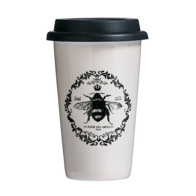 Taza Queen Bee Ceramic Reusable Mug with Silicone Lid