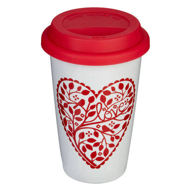 Heart Design Ceramic Reusable Mug with Silicone Lid | Taza