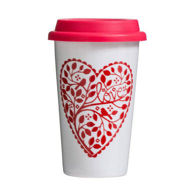 Taza Heart Design Ceramic Reusable Mug with Silicone Lid