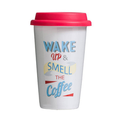 Taza Wake Up Ceramic Reusable Mug with Silicone Lid