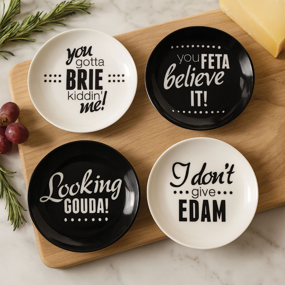 Set of Four Cheese Plates | Pun and Games