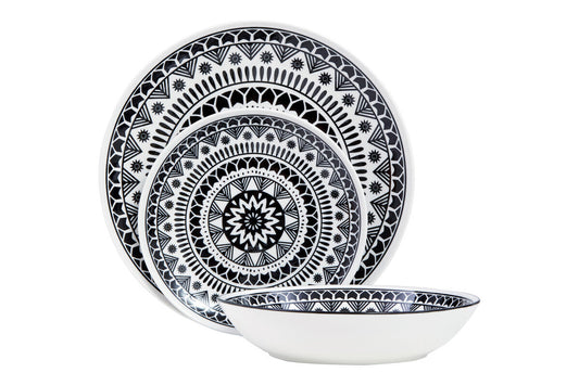 Maya 12 Piece Black And White Dinner Set