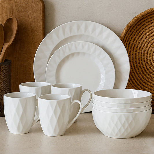 Avie 16 Pc Embossed Geo Dinner Set