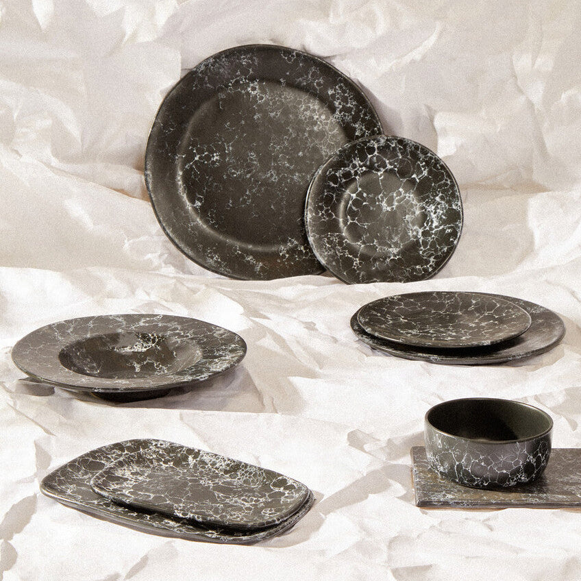 Hygge Black Marble Effect Dinner Plate