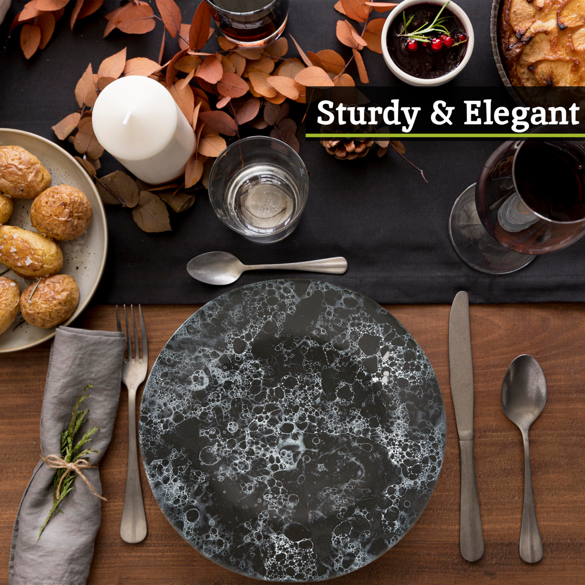 Hygge Black Marble Effect Dinner Plate