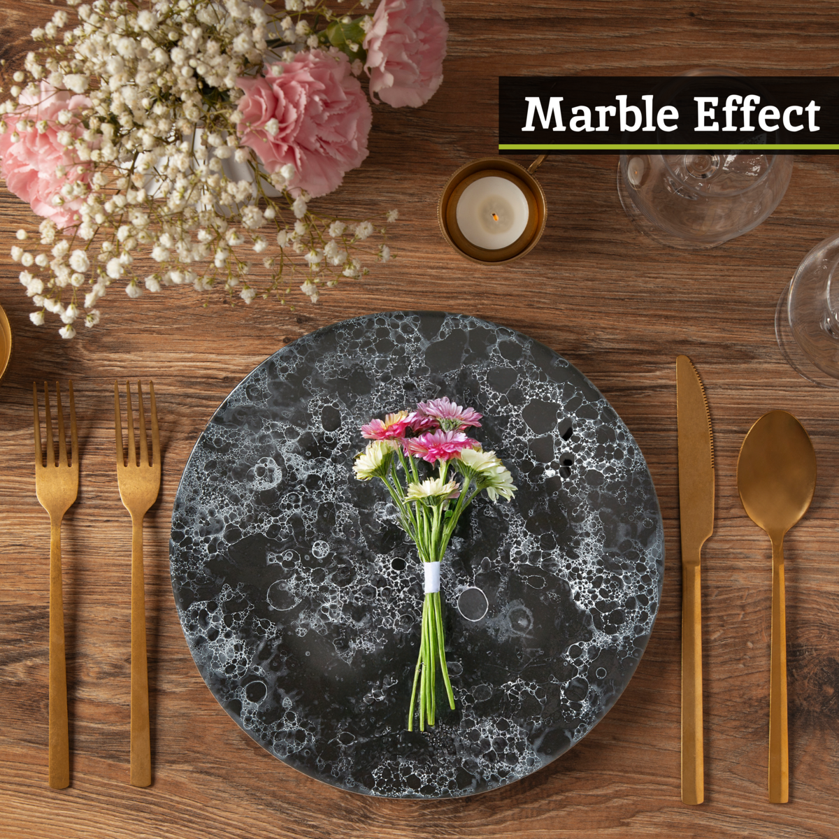Hygge Black Marble Effect Dinner Plate