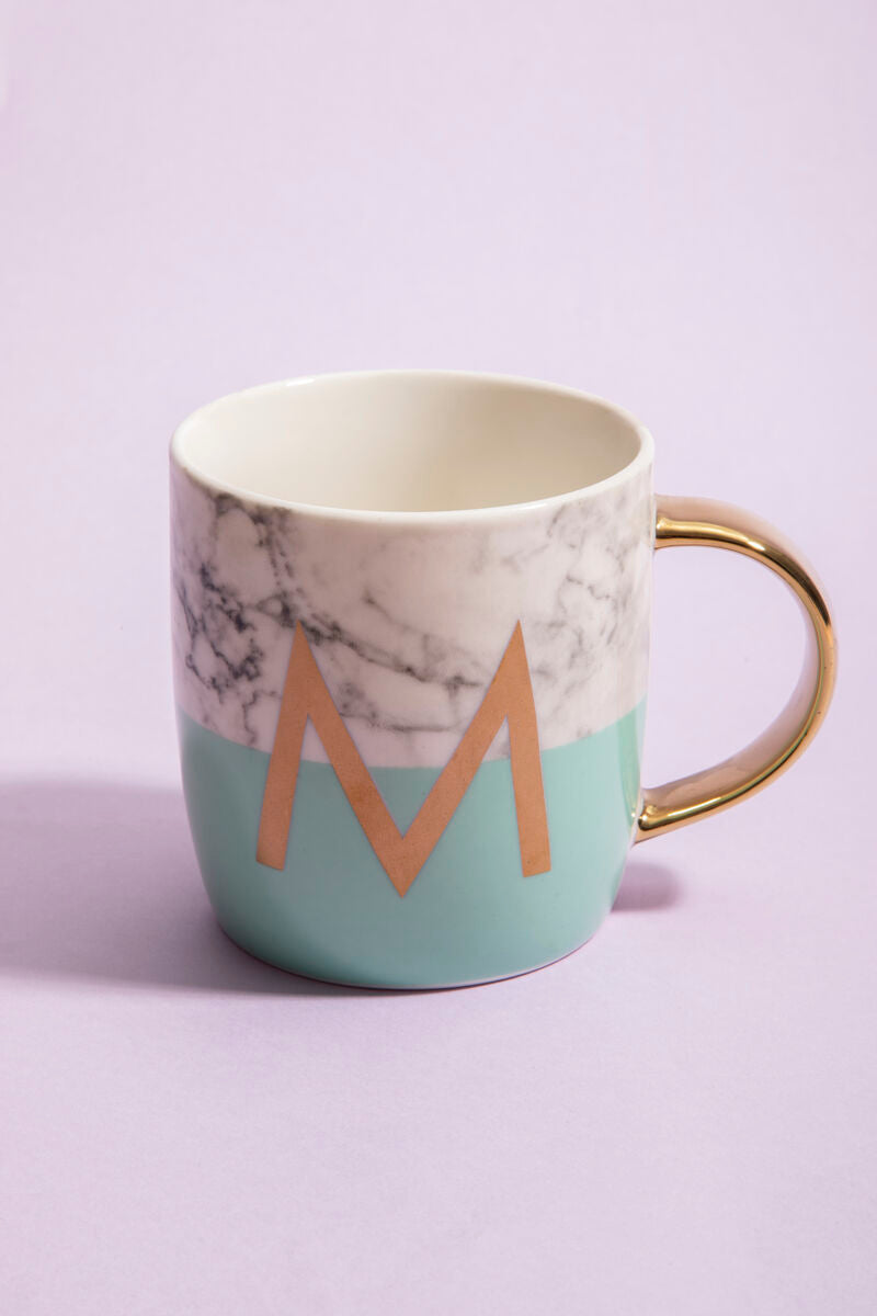 Frosted Deco Marble Effect and Pastel Green Monogram Mug, M