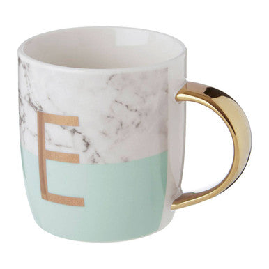 Frosted Deco Marble Effect And Pastel Green Monogram Mug E