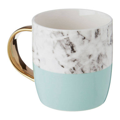 Frosted Deco Marble Effect And Pastel Green Monogram Mug E