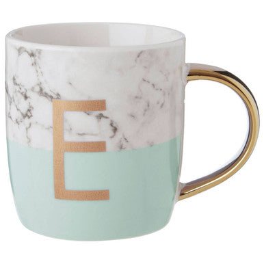 Frosted Deco Marble Effect And Pastel Green Monogram Mug E