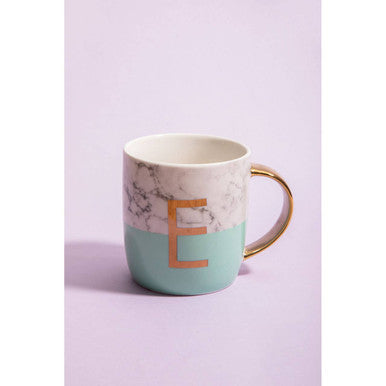 Frosted Deco Marble Effect And Pastel Green Monogram Mug E