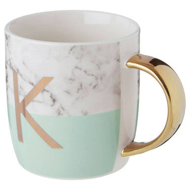 Marble Effect and Pastel Green Monogram Mug K | Frosted Deco