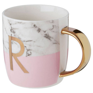 Frosted Deco Marble Effect And Pink Monogram Mug R