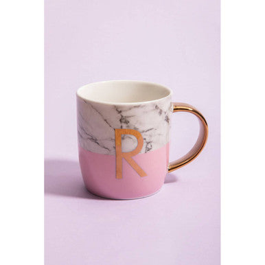 Frosted Deco Marble Effect And Pink Monogram Mug R