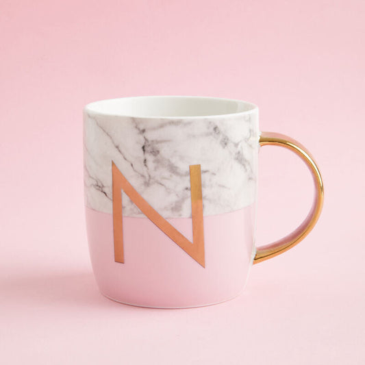 Frosted Deco Marble Effect and Pink Monogram Mug, N