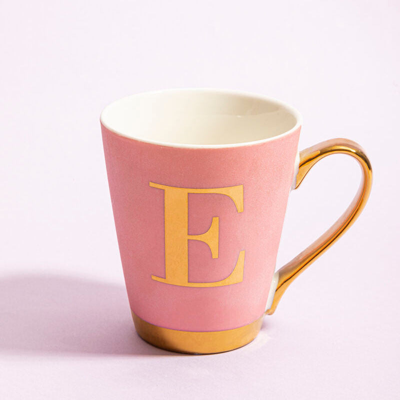 Frosted Deco Pink Monogram Mug E