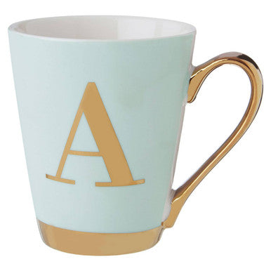 Mimo Green Frosted Deco A Letter Monogram Mug.
