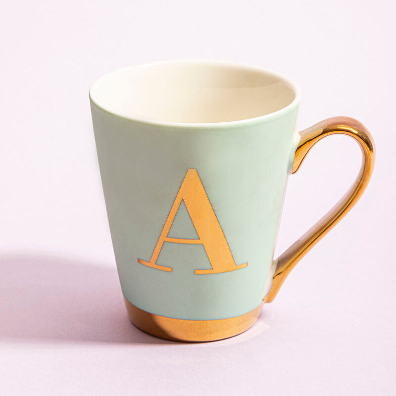 Mimo Green Frosted Deco A Letter Monogram Mug.