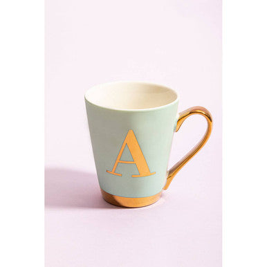 Mimo Green Frosted Deco A Letter Monogram Mug.