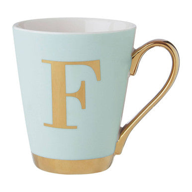 Mimo Green Frosted Deco F Letter Monogram Mug.