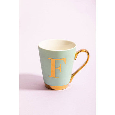 Mimo Green Frosted Deco F Letter Monogram Mug.