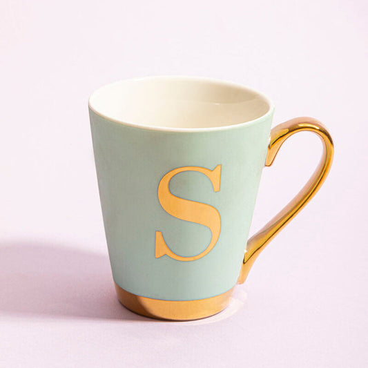 Mimo Green Frosted Deco S Letter Monogram Mug.