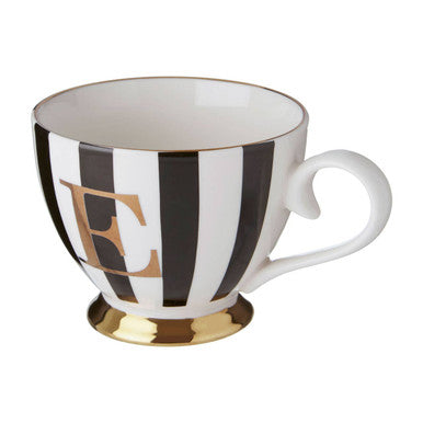 Duchess Black and White Monogram Mug with E